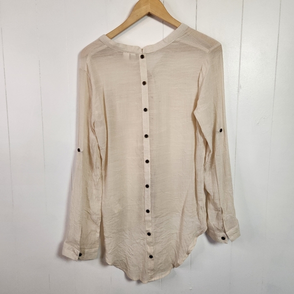 Adiva Sheer Lightweight Loose Long Sleeve Blouse Top Beige Size Small Boho - Picture 3 of 11